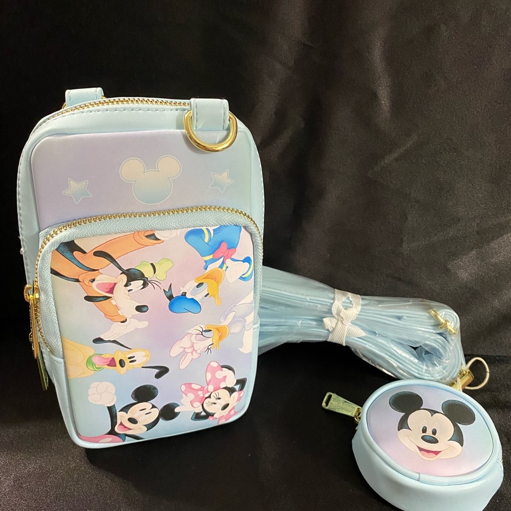 Loungefly Mickey and Friends Tie Dye Crossbody Bag and Coin Purse